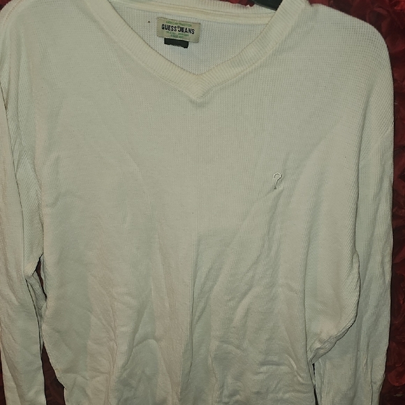 Guess Men's Cream V-Neck Thermal Long Sleeve Shirt Size Medium - Picture 1 of 6